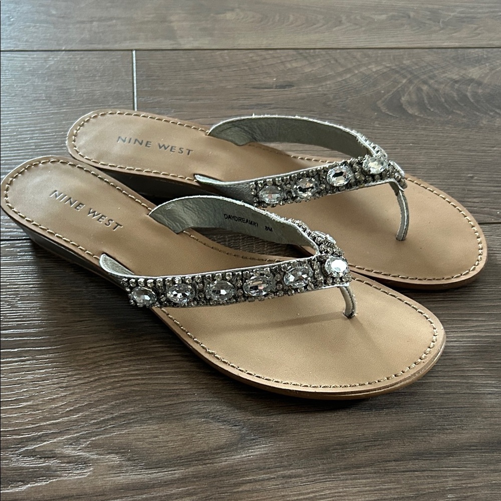 Nine West Tan Sandals with Silver Embellishments